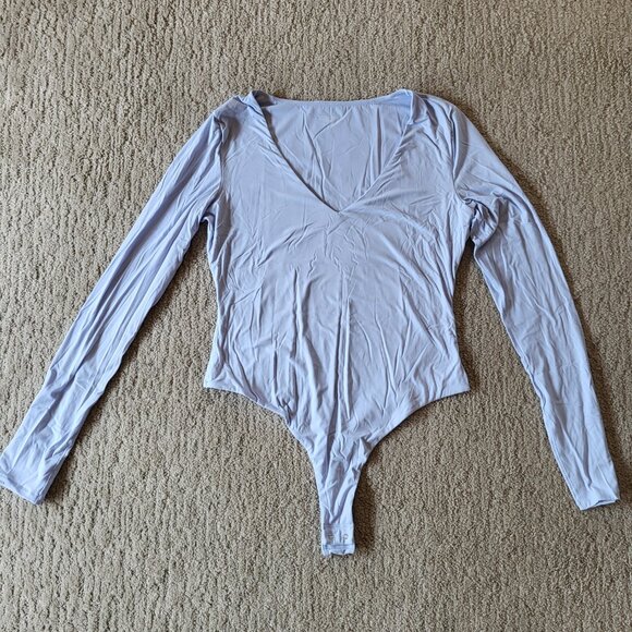Women’s Long Sleeve V-Neck Bodysuit – Light Blue – NIP – Shaperx - Picture 2 of 12